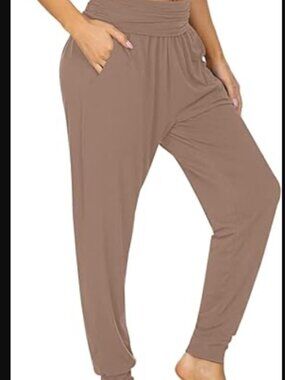 UEU Women's Small High-Waisted Pocketed Jogger Yoga Pants in Light Coffee